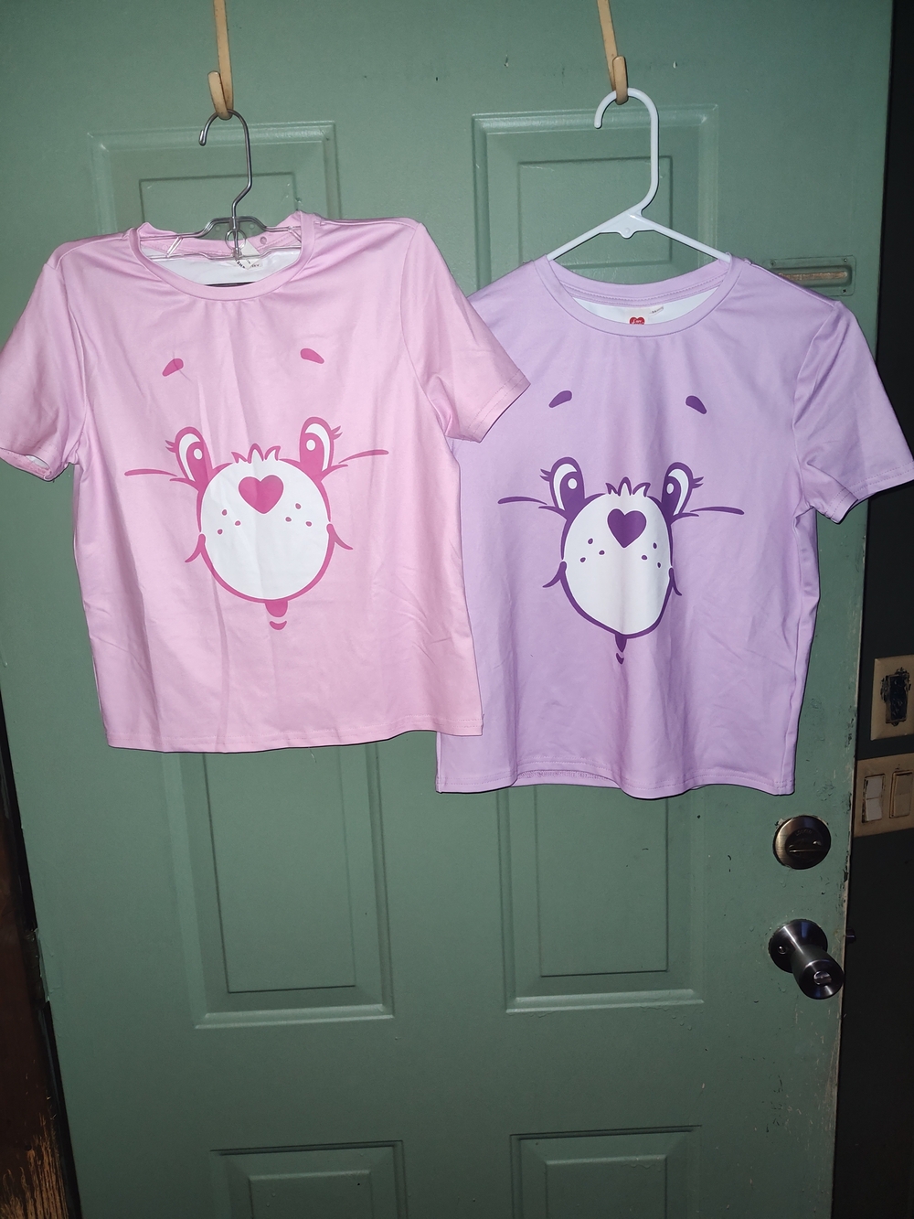 Care Bears Heart-Face Short Sleeve Tops - Pink & Lavender
